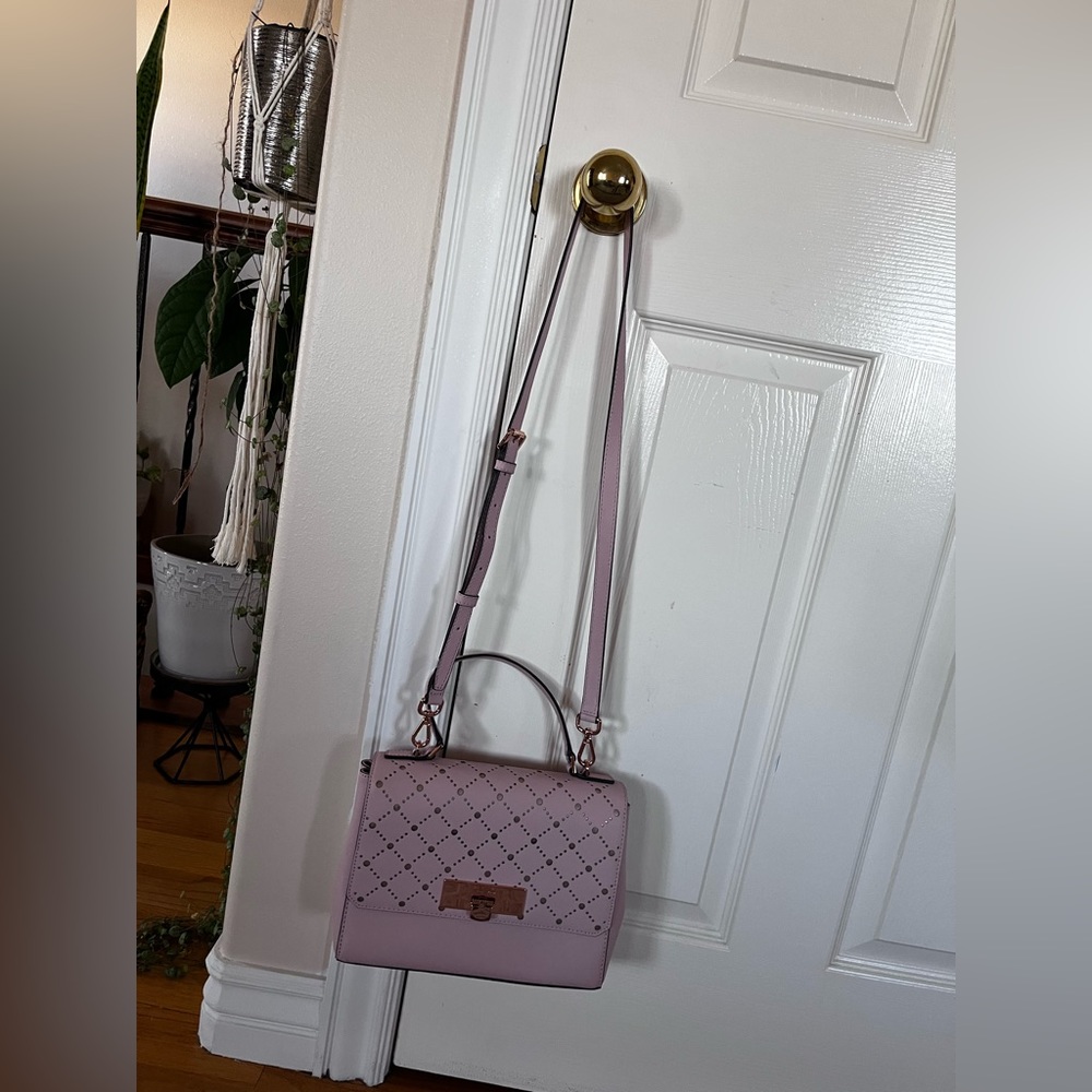 Michael Kors Violet Pink Callie Leather Medium Crossbody Satchel Bag Shoulder